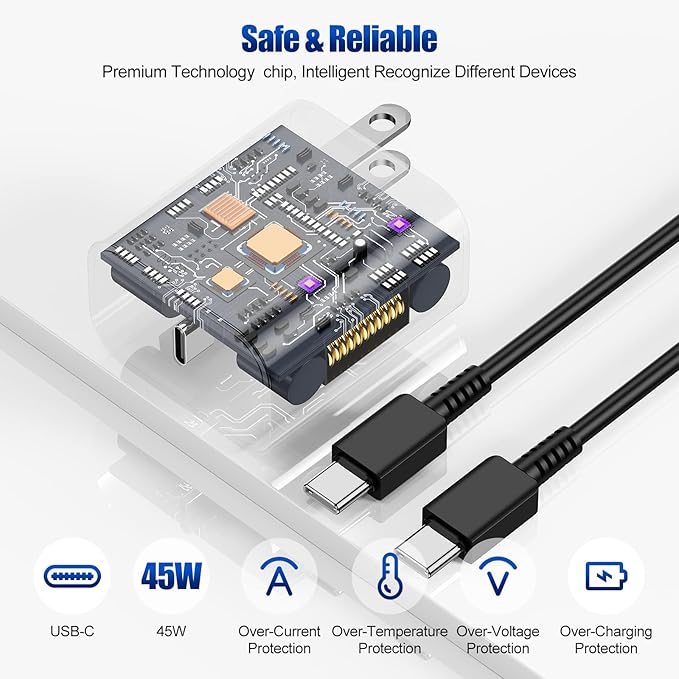 for Samsung Galaxy S23 Ultra Charger Fast Charging,45W Samsung Phone Charger Block USB C Super Fast Charging for Samsung Galaxy S23 Ultra/S23/S23+/S22/S22 Ultra/S22+/Note 20/S20/S21, Galaxy Tab S7+/S8
