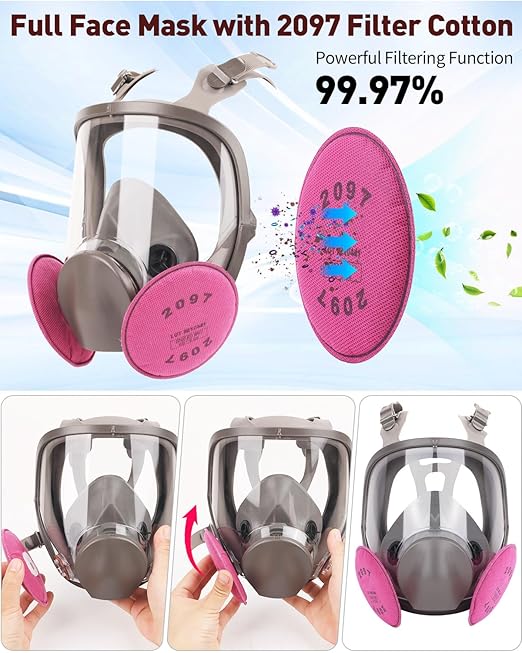 Full Face Respirator Mask - Reusable Organic Vapor Gas Mask with Activated Carbon Filters and Anti-fog Gas Cover Against Dust Fume for Painting, Polishing, Welding, Staining, Cutting