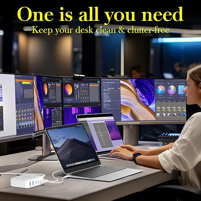 USB C Charger Block, 120W GaN 6 Port Fast Charging Station Hub for Multiple Devices, PD 3.0 USB Wall Charger Power Strip Adapter Compatible with All iPhone 17 iPad Samsung Android Pixel Series