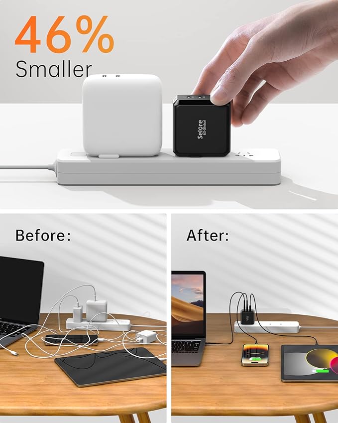 USB C Charger Block, SELORE 67W Fast Charging Adapter, 3-Port GaN Foldable USB-C Wall Charger for MacBook Pro/Air, iPad Pro, Galaxy S25/S24/S23, iPhone 17/16/15/14/13/12/Pro Max/XS, Dell XPS, Laptop