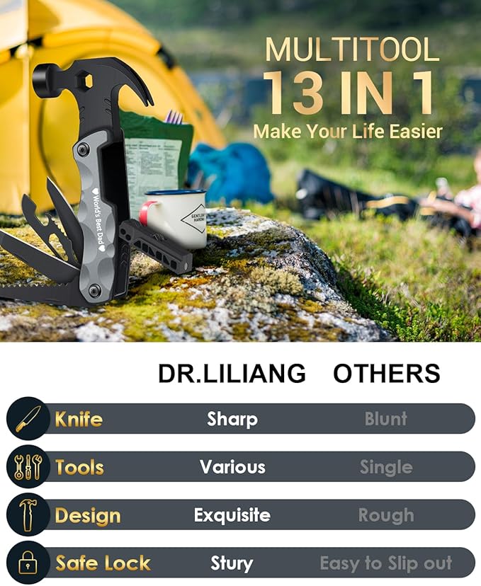 Dad Gifts for Fathers Day from Daughter Son Wife - Multitool Hammer Gifts for Men Camping Accessories 13 In 1 Survival Multi Tools Hammer Cool Gadgets for Men Adults Husband Grandpa Women Birthday