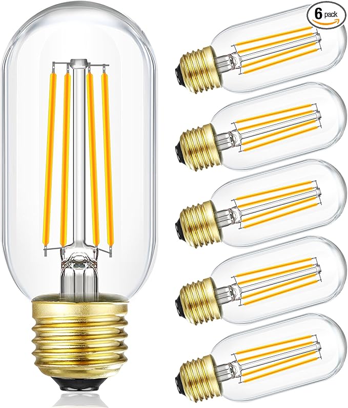 Leools E26 LED Bulb 8W Equivalent e26 led Bulb 75 Watt Dimmable E26 Edison Bulb AC120V 750lm Tubular T14 LED Bulb for Pendant, Sputnik,Vanity,Chandeliers Pack of 6 (8w=75w 3000k Soft White)