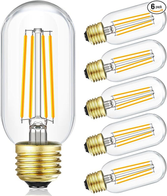 Leools E26 LED Bulb 8W Equivalent e26 led Bulb 75 Watt Dimmable E26 Edison Bulb AC120V 750lm Tubular T14 LED Bulb for Pendant, Sputnik,Vanity,Chandeliers Pack of 6 (8w=75w 3000k Soft White)
