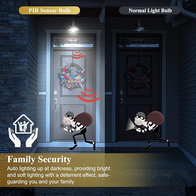 DiCUNO PIR Motion Sensor Light Bulbs, 12W (100W Equivalent) E26 LED Body Motion Sensor Infrared Bulb Auto on/Off, Outdoor/Indoor Light for Front Porch Garage, 1100LM 5000K Daylight White, 2 Pack