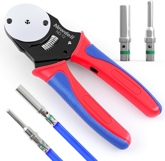 Newdeli Deutsch Crimp Tool Size 12 Deutsch Connector Tool 4 Way Indent 8 Impression Type Closed Barrel Crimper 12 AWG Solid Barrel Contact & Circular Connector Contacts Pin Crimping Tool