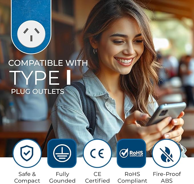 OREI Australia, New Zealand, China Power Plug Adapter with 2 USA Inputs - Travel 3 Pack - Type I (US-16) Safe Grounded Use with Cell Phones, Laptop, Camera Chargers, CPAP, and More
