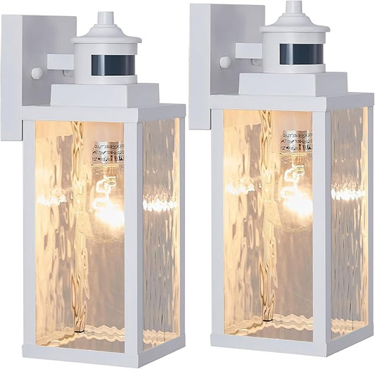 2 Pack White Motion Sensor Outdoor Wall Lights,Updated Dusk to Dawn Outdoor Lighting, Exterior Light Fixtures Wall Mount,Waterproof Porch Light Outside Lights for House