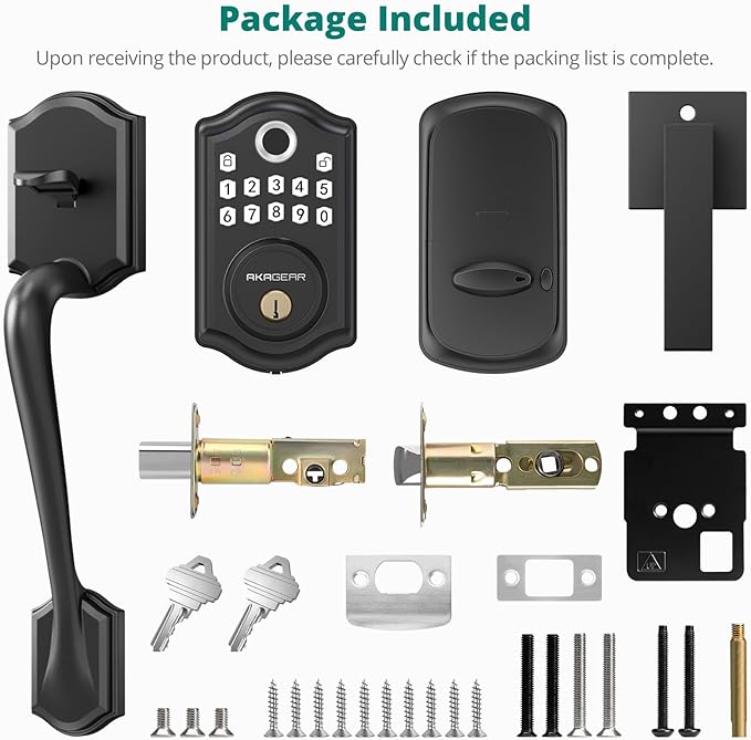 DS10 Keyless Entry Door Locks - Keypad Lock with Handle Set, Fingerprint Deadbolt, Smart Locks for Front Doors, Auto-Lock & One Touch Locking, 2 Keys, Easy Installation