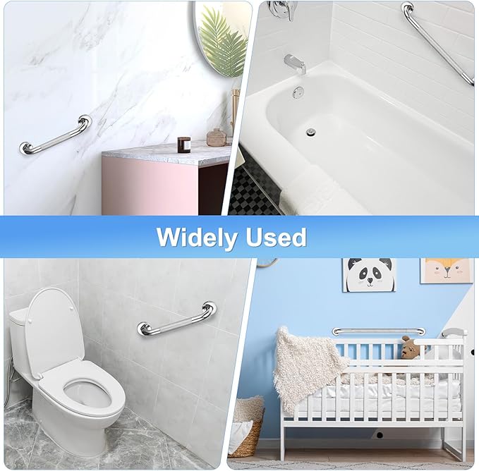 2-Pack 12 Inch Anti Slip Grab Bars for Bathtubs and Showers, Stainless Steel Safety Shower Handle for Bathroom/Toilet/Seniors/Elderly Assist Bath Handle [Chrome]