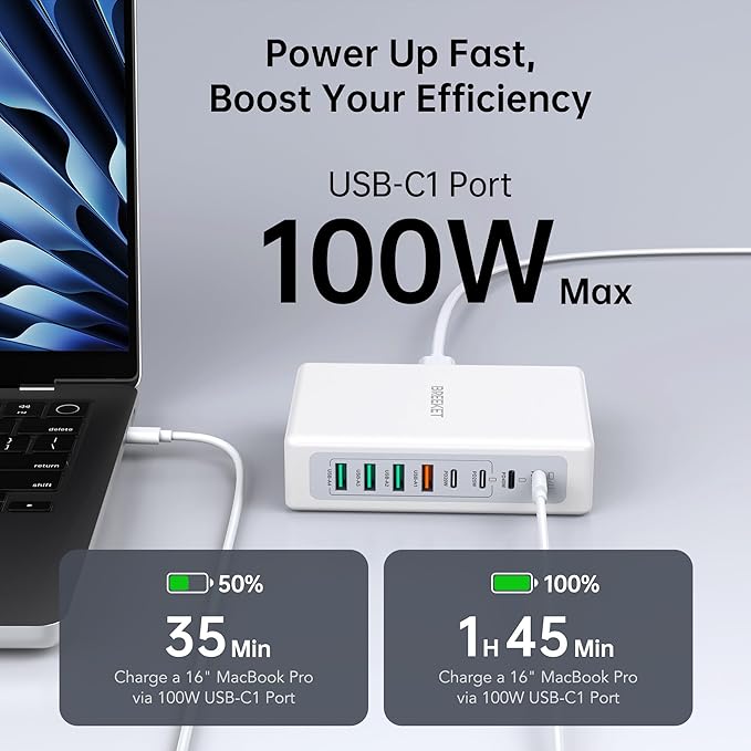 2025 Latest Charging Station, 260W USB C Charger Block, GaN III 8-Port Fast Type C Charging Hub, 100W Laptop Power Adapter for MacBook Pro/Air, Dell XPS, Steam Deck, iPad Pro, iPhone 17/16, Galaxy S25