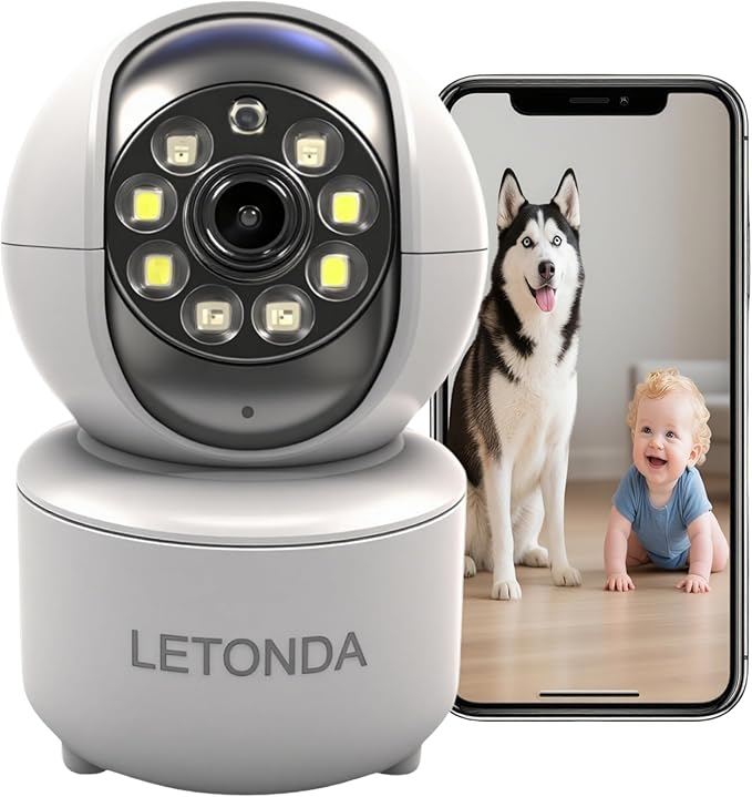 Security Camera WiFi Pet Camera White 4MP HD Indoor Surveillance System with Night Vision Motion Detection Mobile App Control Humanoid Detection/Mobile Tracking/Mobile Alarm (1)
