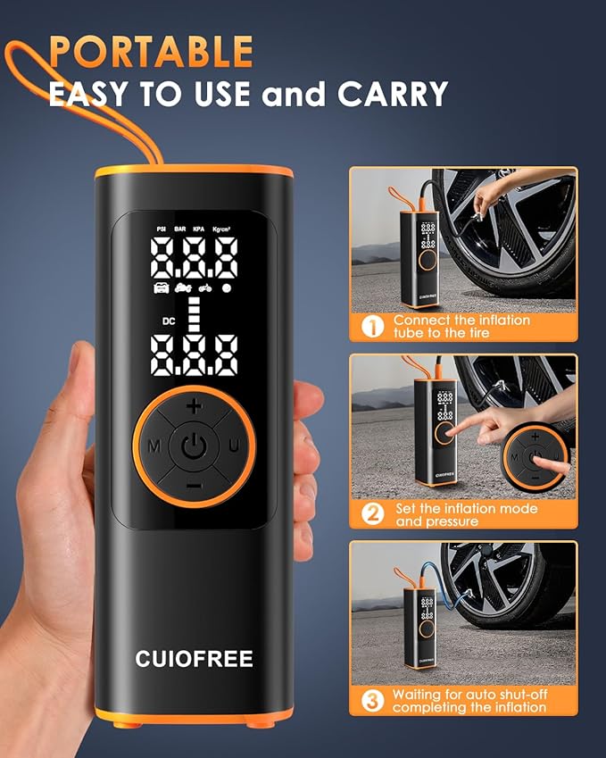 Tire Inflator Portable Air Compressor,5X Faster 150PSI Portable Air Pump for Car Tires with Digital Pressure Gauge,Auto Shut-Off Cordless Portable Tire Inflator for Car Motorcycle Bike Ball