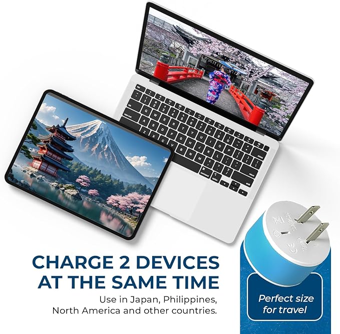 OREI Japan, Philippines Power Plug Adapter with 2 USA Inputs - Travel 3 Pack - Type A (US-6) Safe Use with Cell Phones, Laptop, Camera Chargers, CPAP, and More