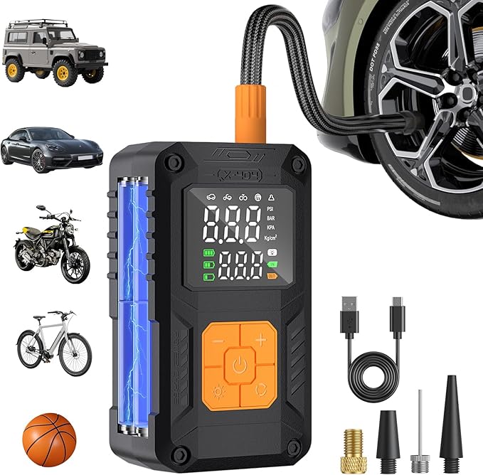 Tire Inflator Portable Air Compressor, 150PSI Cordless Mini Air Pump with Digital Pressure, Bike Pump, 5X Fast Inflation 10000mAh Tire Inflator for Car, Motorcycle, Bike, Ball, LED Light