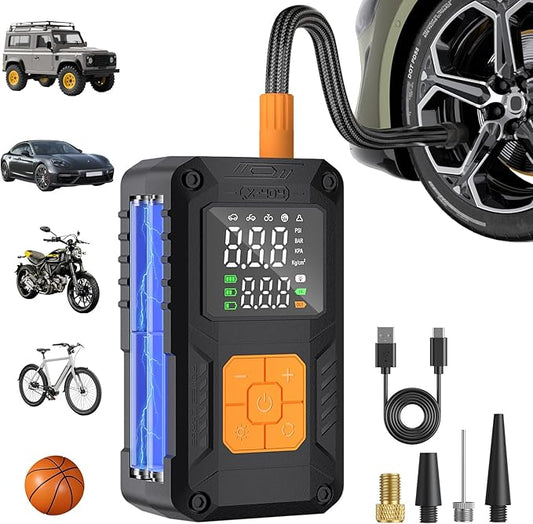 Tire Inflator Portable Air Compressor, 150PSI Cordless Mini Air Pump with Digital Pressure, Bike Pump, 5X Fast Inflation 10000mAh Tire Inflator for Car, Motorcycle, Bike, Ball, LED Light