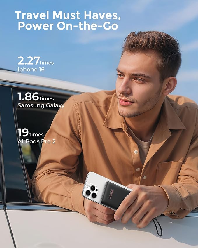 VEEKTOMX Mini Portable Charger 10000mAh, 22.5W Fast-Charging Portable Power Bank Ultra Slim & Lightweight 3 Output Ports Travel Battery Pack Compatible with iPhone/Samsung/One Plus, Travel Must-Have
