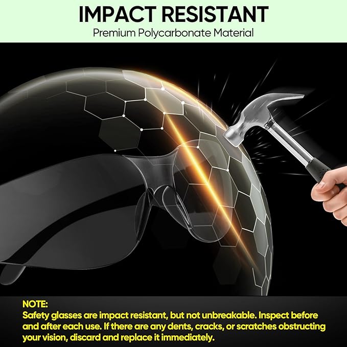 TICONN Clear Safety Glasses for Men, Safety Goggles with Scratch Impact Resistant Meets ANSI Z87.1 Standard