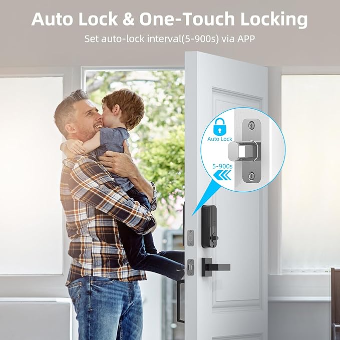 WiFi Front Door Lock Set - Miuedo Keyless Entry with Handle Keypad, Smart Deadbolt, Fingerprint, Auto Lock, Code, Fob, Remote Control - Black