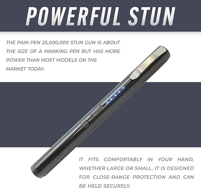 Streetwise Pain Pen 25,000,000 Volts Stun Gun for Self Defense - Tactical Stun Pen for Women and Men, USB Rechargeable, Battery Indicator, Durable Clip, Compact and Concealable for Protection