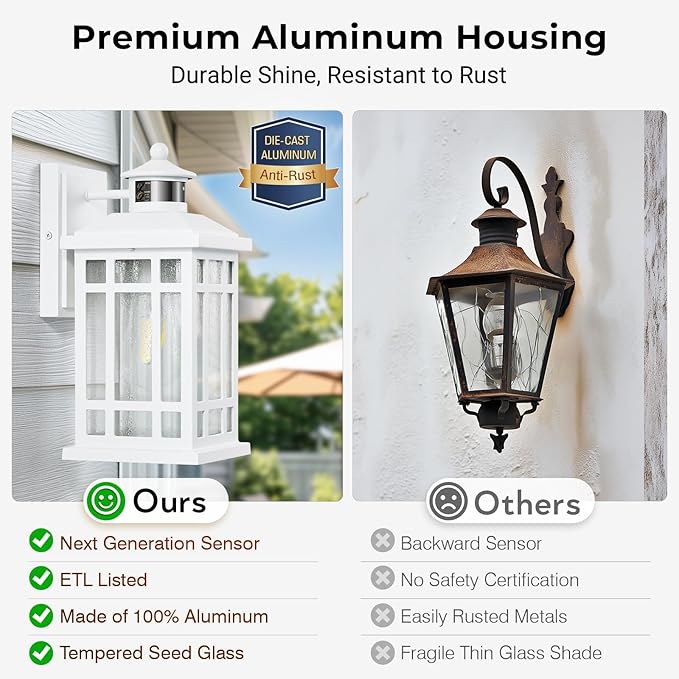 White Motion Sensor Outdoor Lights, 2-Pack Modern Dusk to Dawn Outside Light with 4 Modes, Exterior Lighting Fixtures for House, Entry, Porch, Patio, Garage, Brightness Distance Adjustable