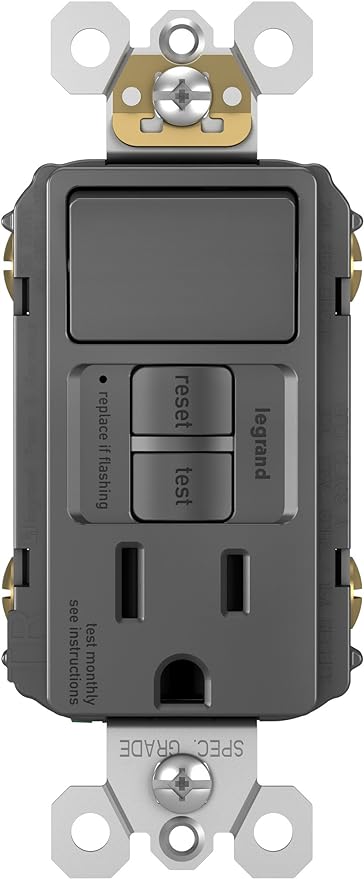 Legrand radiant 1597SWTTRBKCCD4 15 Amp Combination GFCI Self Test Tamper-Resistant Decorator Outlet with Single Pole Light Switch, Black (1 Count)