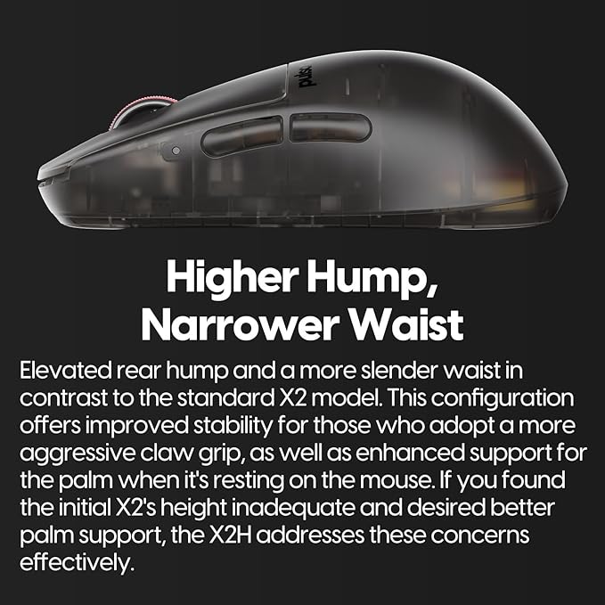 Pulsar Gaming Gears - Super Clear Limited Edition: X2H Mini Wireless Gaming Mouse, Symmetrical, Ultra Lightweight 1.83 oz (52g), PAW3395 26k DPI, Optical Switch (Mini, Clear Black)