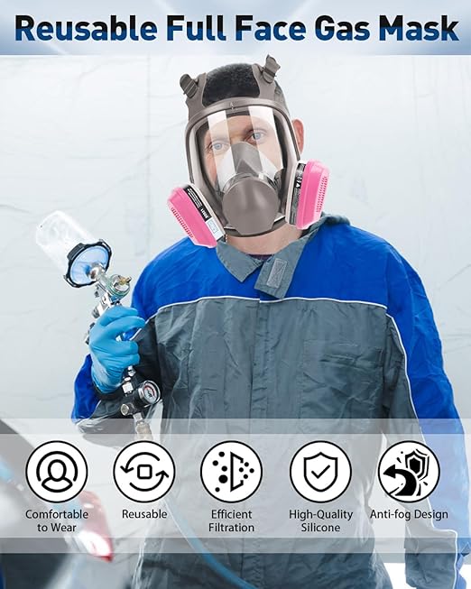 Full Face Respirator Mask - 6800 Reusable Gas Mask Anti-fog with 60921 Filters Prevent Dust Fumes Vapors Widely Used for Painting, Sanding, Polishing, Spraying and Other Work Protection
