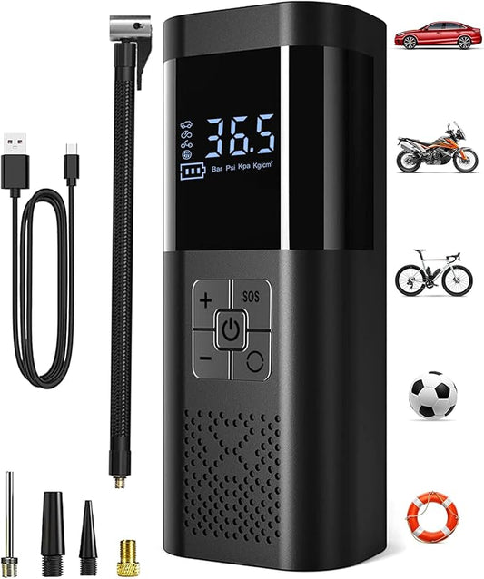 Tire Inflator Portable Tire Compressor, Cordless Tire Inflator with LED Light for Car Motorcycle Bicycle Ball, Car Accessories Essential for Men, 150PSI 12V DC Air Tire Pump with Gauge