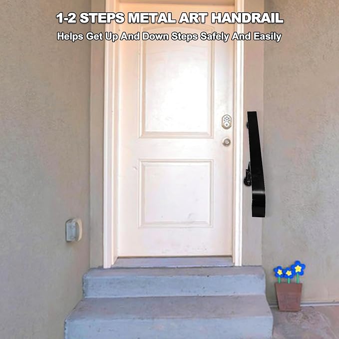 21.7" Outdoor Stair Handrails,1-2 Steps Stairs Rails-Wall Mounted Wrought Iron Hand Railing-Staircase Grab Rail-Heavy Duty Metal Art Handrail for Outdoor Steps-Porch Garage-Anti-Corrosion Carbon Steel