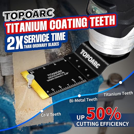 28 PCS Oscillating Saw Blades Quick Release Saw Blades Titanium Multitool Blades for Cutting Wood Plastics Metal, Oscillating Tool Blades Kits Compatible with Dewalt, Bosch, Milwaukee