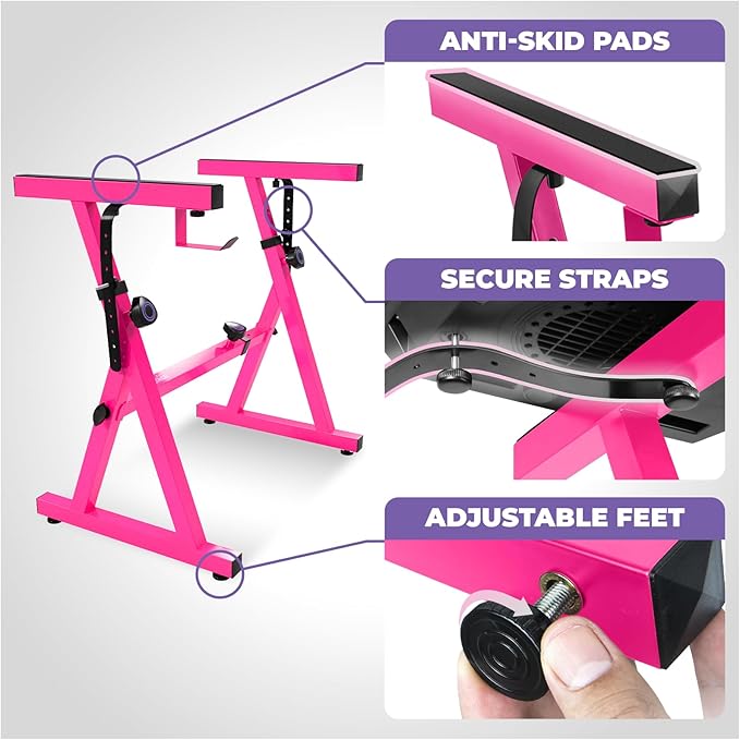 Liquid Stands Pink Portable Heavy Duty Digital Keyboard Stand and Bench Set - Adjustable Music Stand and Seat for 54-88 Key Electric Pianos