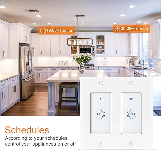 Smart Switch4 Pack, Double Smart Light Switch, Milfra in-Wall WiFi Smart Switch Compatible with Alexa and Google Home, No Hub Required, Neutral Wire Needed,2.4Ghz WiFi only. 4 Pack