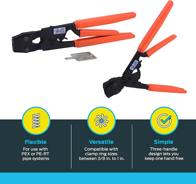SharkBite PEX Clamp Tool, 3-Handle Tool with Orange Handle, Plumbing Fittings, PEX, PE-RT, UC961