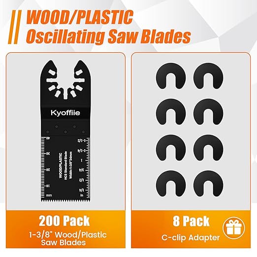 200Pcs Oscillating Multi Tool Blades Kit - 1-3/8" Quick Release Universal Saw Blades for Wood Plastic - Compatible With Ryobi Makita Bosch Craftsman