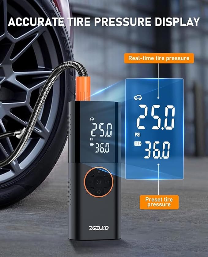 Tire Inflator Portable Air Compressor - 150PSI Fast Cordless Air Pump for Car Tires, Rechargeable Bike Tire Pump with Digital Pressure Gauge, LED Light for Cars, Bicycles, Balls and More
