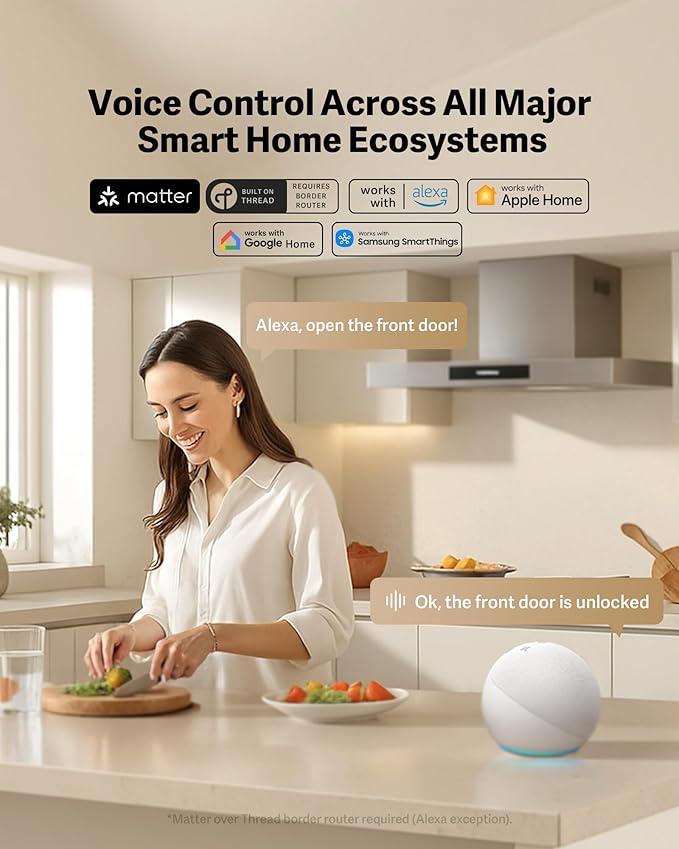 Lockin Veno Smart Lock with Palm Vein, Keyless Entry Smart Locks for Front Door with Doorbell, Fingerprint Lock Built-in WiFi, App Remote Control, 7-Month Battery Life, IP65 Waterproof