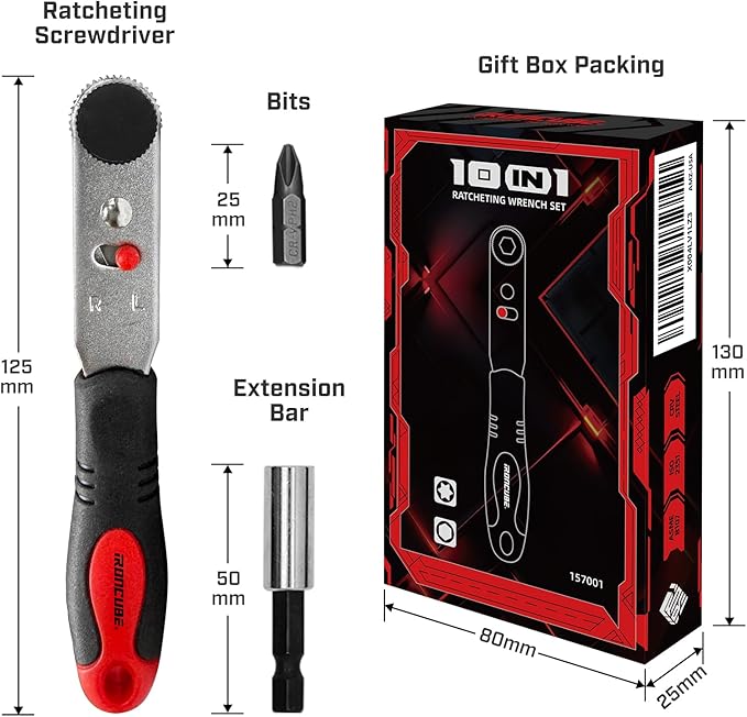 Angle Ratchet Screwdriver Set: 10 Piece Magnetic Bit with 90 degree Mini Offset Low Profile Reversible Drive Handle - DIY Bike Tight Spaces