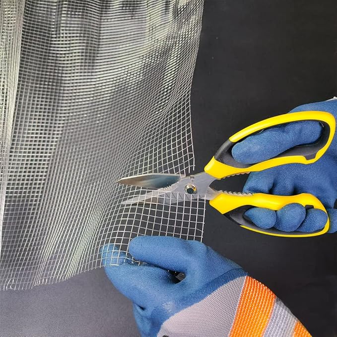 Scissors Heavy Duty 8'', Carpet Scissors, Multipurpose Scissors with Protective Cover, Stainless Steel Serrated Blades, Easy Cutting Cardboard, Leather, Fabric, Wires, Nutcracker, Yellow