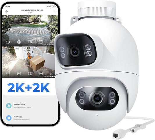 IMILAB EC6 Dual 2K+2K Plug-in Outdoor Security Camera: Outdoor Camera for Home Security w/Motion Spotlight/Siren, Wired 360° Rotate Cam, Person Tracking, 24/7 Continuous Recording, Color Night Vision