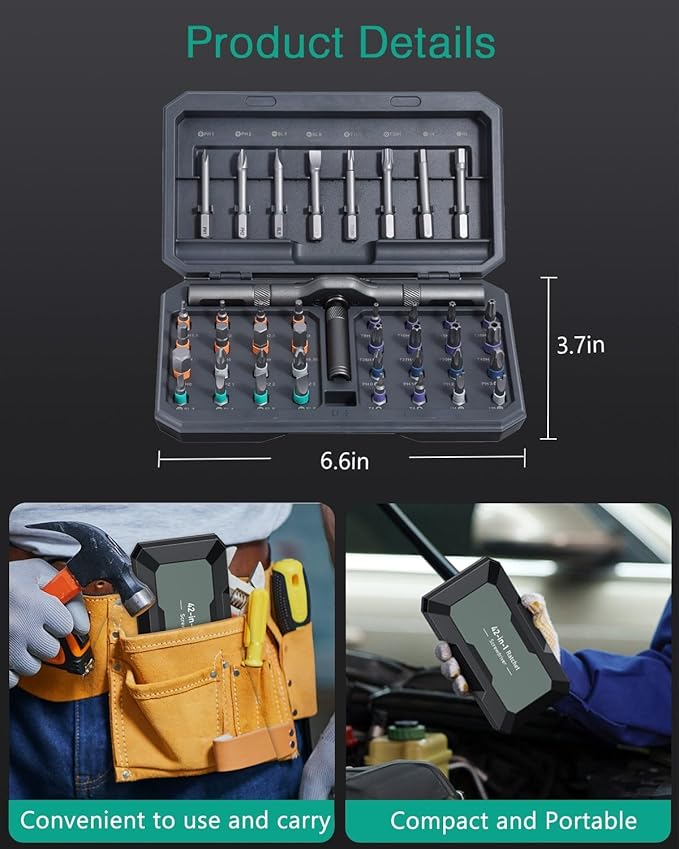 ORIA 42 in 1 Magnetic Screwdriver Set, Multi Bit Ratchet Screwdriver Set With T Handle, Portable Storage Case, DIY Repair Tool Kit for Electronic Repair, Furniture, Bicycle, Computer, Grey