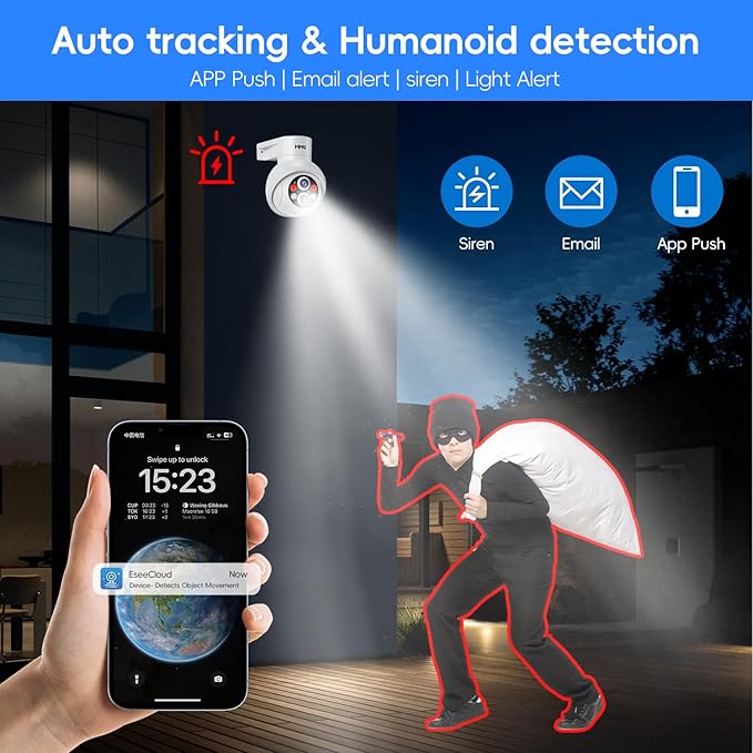 MMQ 【 Auto Track &10x Hybrid Zoom】 Dual Lens WiFi Security Camera System, 4PCS Wireless Cameras Outdoor with 1T HDD,10CH Expandable 5MP NVR, PTZ 2-Way Audio,Color Night Vision, Compatible with Alexa