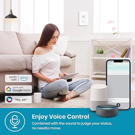 Milfra Smart Motion Sensor Light Switch,Motion Sensor Light Switch Works with Siri Alexa and Google Home, Voice and Remote Control, Neutral Wire Required