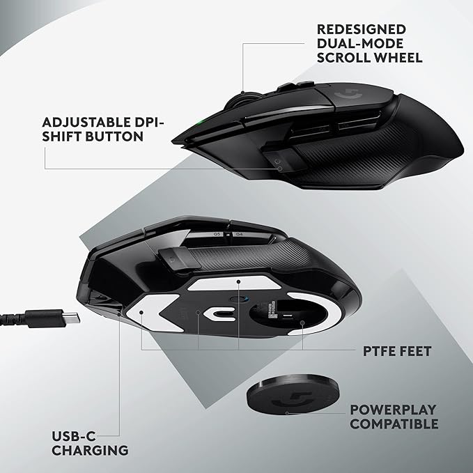 Logitech G502 X Lightspeed Wireless Gaming Mouse - LIGHTFORCE hybrid optical-mechanical switches, HERO 25K gaming sensor, compatible with PC - macOS/Windows - Black