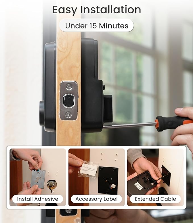 DESLOC B200 Keyless Entry Door Lock with 2 Lever Handles, App Control, Fingerprint Smart Locks for Front Door, Keypad Deadbolt Smart Lock, Deadbolt Lock, Emergency Power Port, 12 Months Battery Black