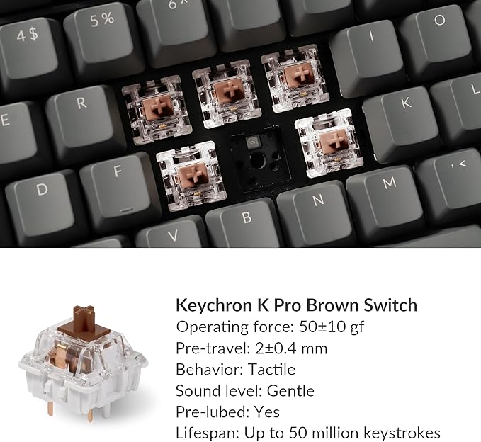 Keychron K10 Full Size Layout RGB Backlit Hot-Swappable Mechanical Gaming Keyboard for Mac Windows, Multitasking 104-Key Bluetooth Wireless/USB Wired Computer Keyboard with K Pro Brown Switch