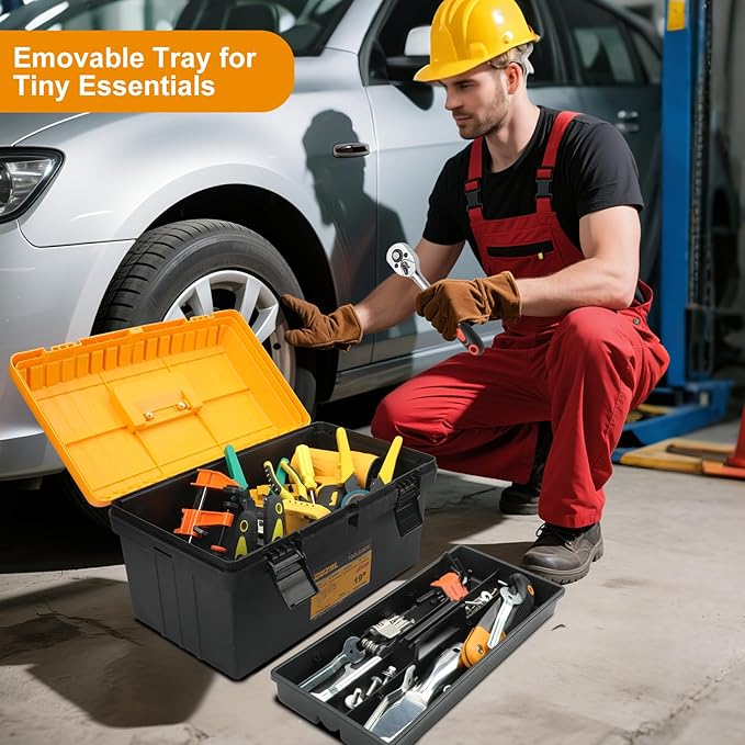 4-in-1 Toolbox Set – Stackable Tool Box Organizer with Removable Tray, Durable Tool Storage for DIY, Home Repair, Garage Tool Box, RV and Student Use (13/15/17/19 Inch)