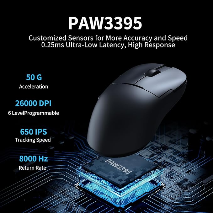 DAIDAI AJ159PRO 8Khz Bluetooth/2.4G/Wired 56G Lightweight Gaming Mouse with Magnetic Charging Dock, PAW3395 Sensor 26KDPI, Huanuo 100 Million Click, 100% ETFE Foot Pad & 8Khz Receiver