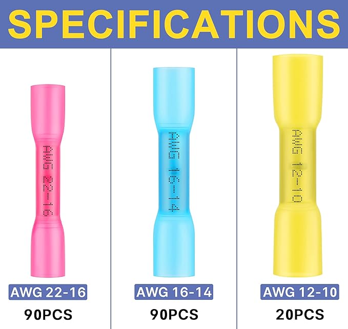 haisstronica Crimping Tool for Heat Shrink Connectors HS-8327 with 200PCS Marine Grade Heat Shrink Butt Connectors of Tinned Red Copper AWG 22-10