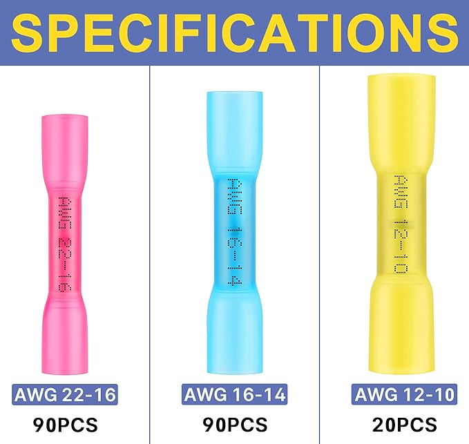 haisstronica Crimping Tool For Heat Shrink Set with 200PCS AWG 22-10 Marine Grade Butt Connectors and Wire Stripper