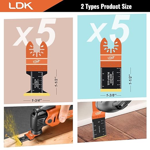 LDK 10pcs Titanium Oscillating Saw Blades, 2 Sizes Professional Universal Titanium Multitool Blades for Wood Plastics Metal